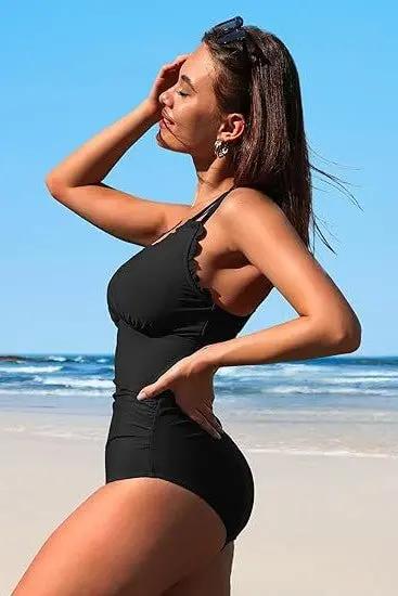 Scalloped V Neck Cut Out Monokini Swimwear for Women - Love Salve